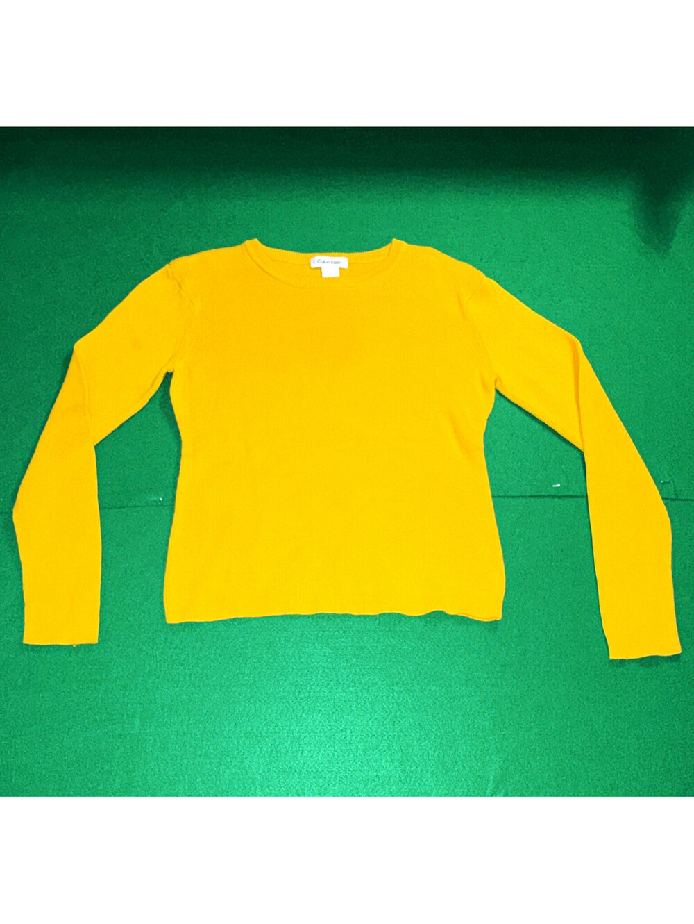Calvin Klein Yellow Solid Knit Crewneck Pullover Sweater Womens L 100% Cotton